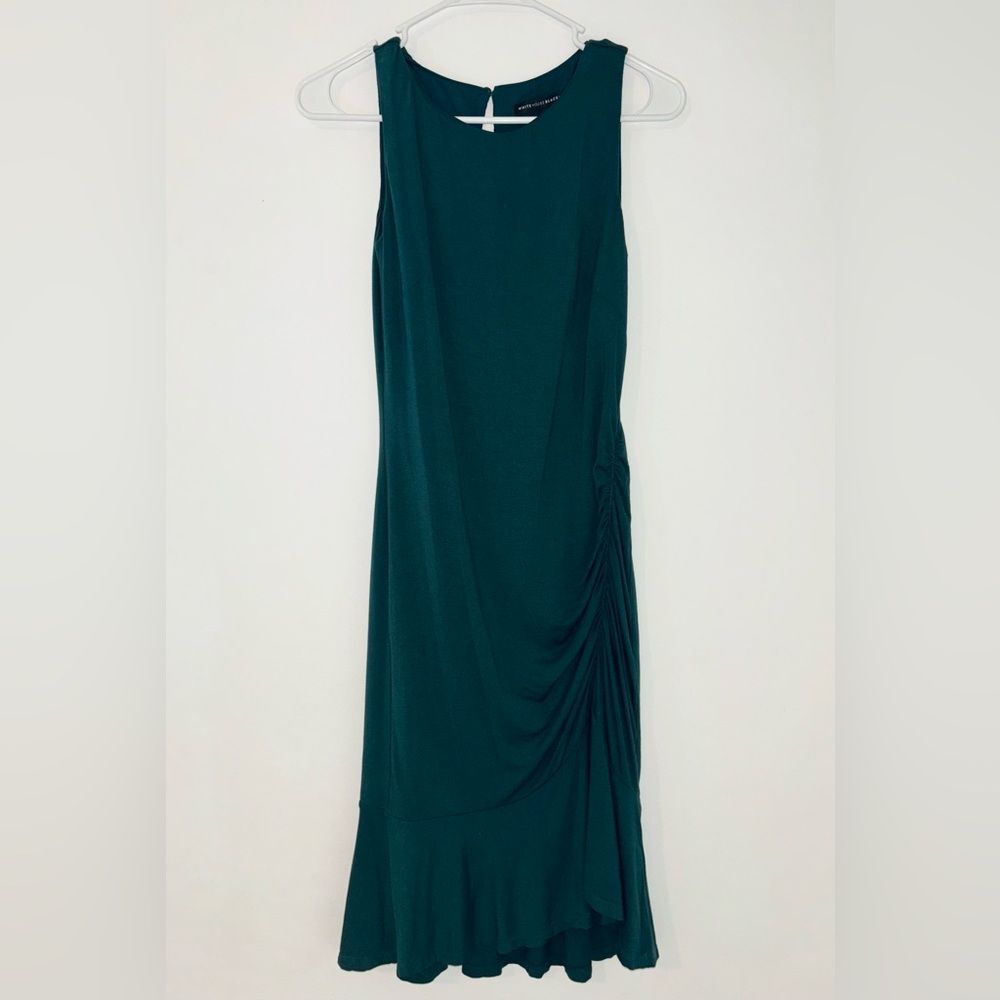 White House Black Market Midi Dress Size 2 Turquoise Bodycon Stretch Knit Ruffle